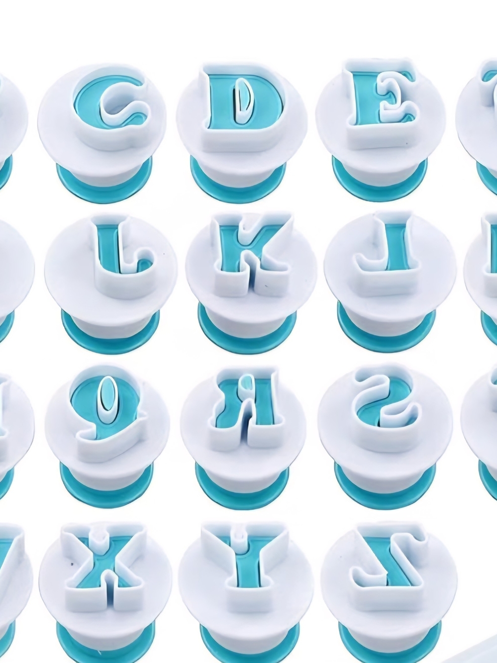 Alphabet Letter Plunger Cutters - White and Turquoise Cake Decor Set